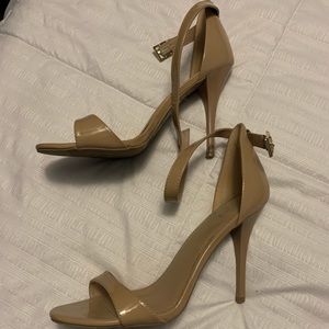 Tan open toe heels